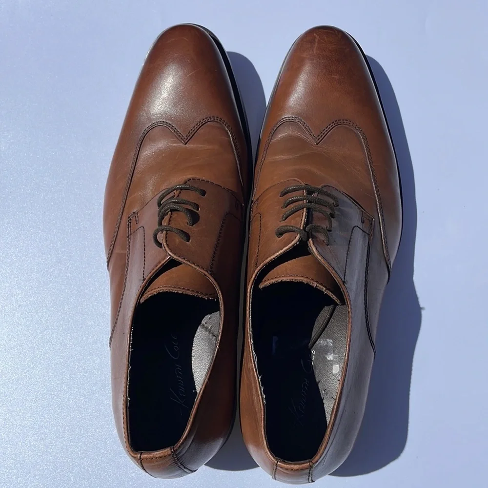 Kenneth Cole Mens Main Lane Oxford Wingtip Brown Leather Lace Up Shoes Sz 11 M